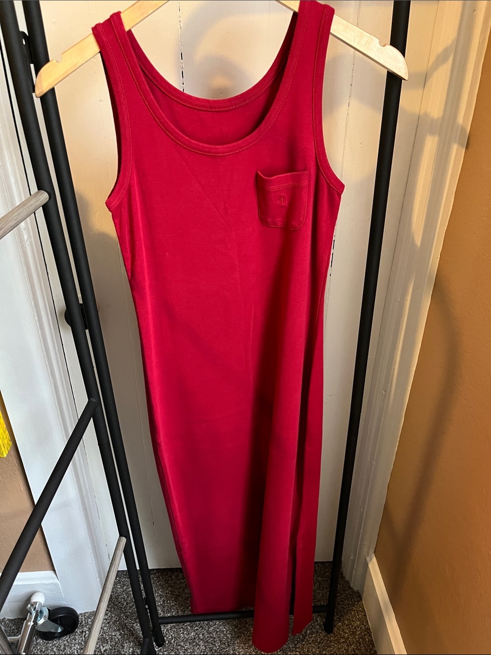 Sleeveless Red Tank Maxi Dress with Pocket